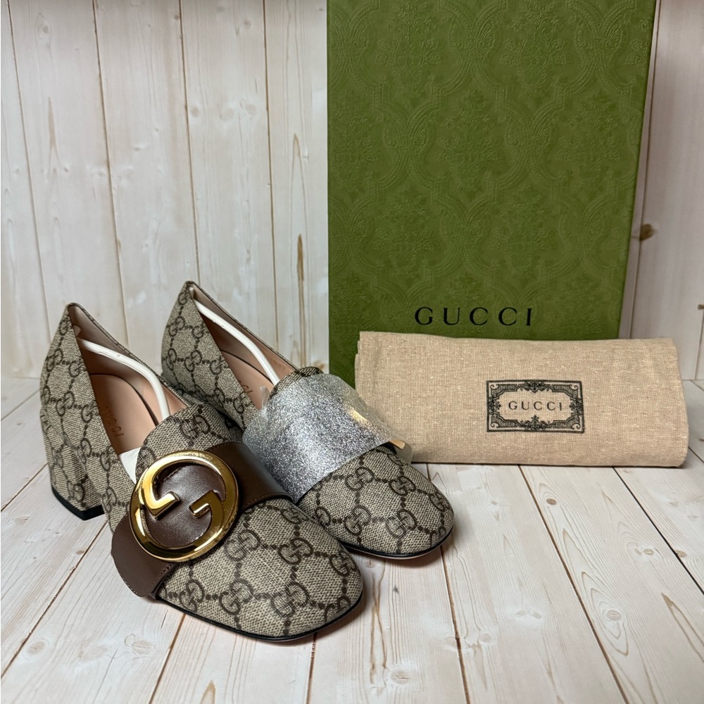 Gucci GG Supreme Monogram Blondie Pump Beige/Ebony-New Acero Sz 35 / 5